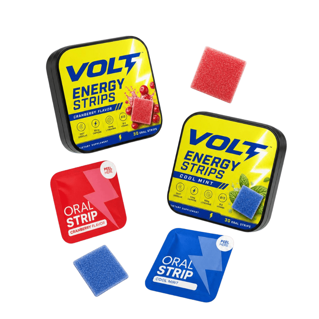 VOLT Energy Strips — Cranberry and Cool Mint packs with oral strips